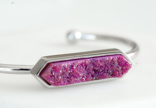Bangle Collection - Silver Magenta Quartz Bracelet (Unique)