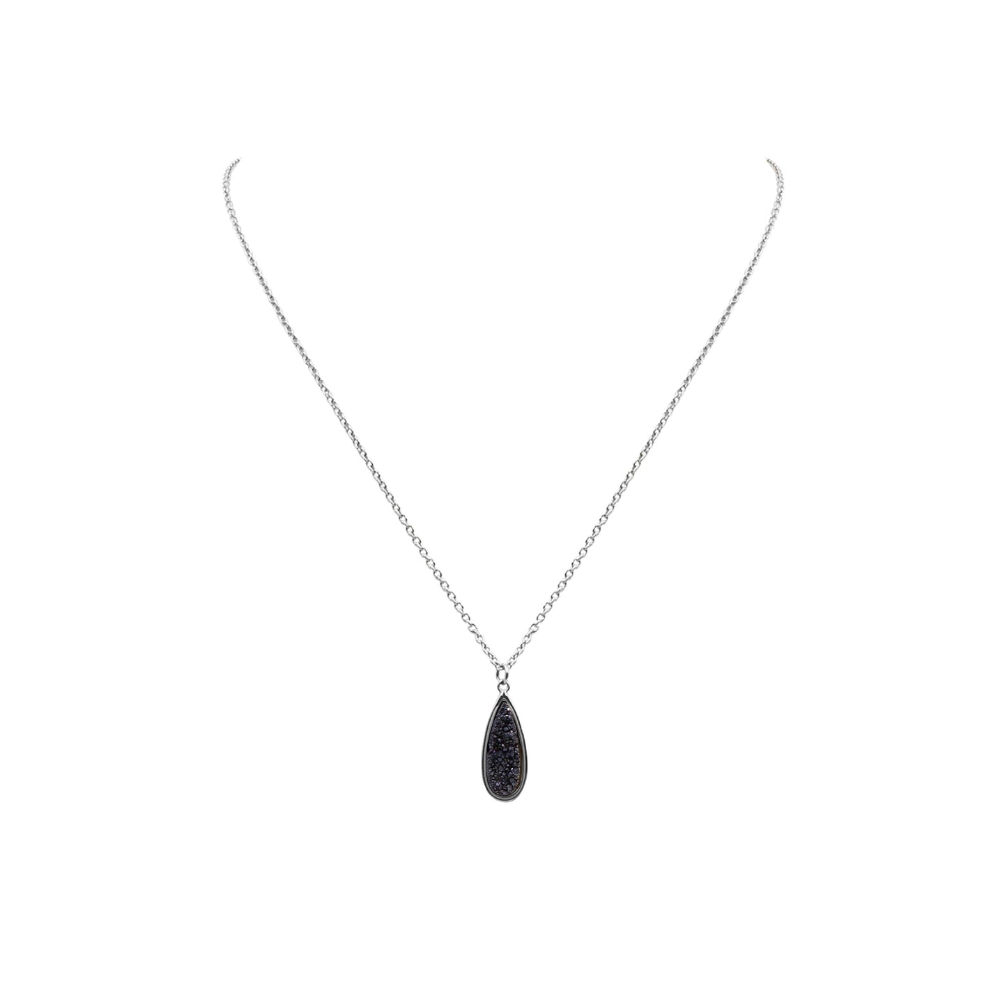 Druzy Collection - Silver Raven Petite Quartz Drop Necklace